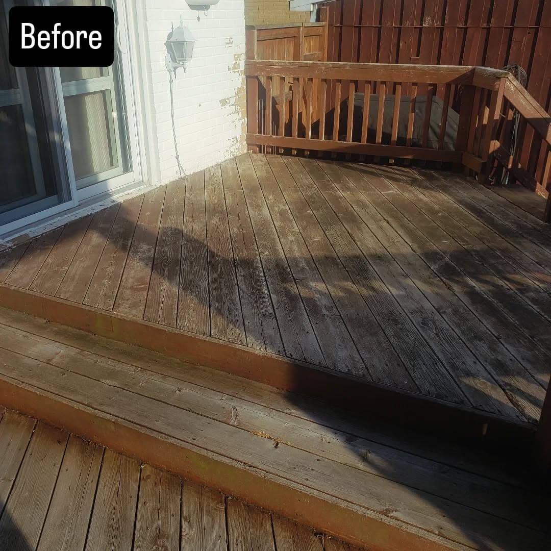Faded, grey deck boards before cleaning and staining
